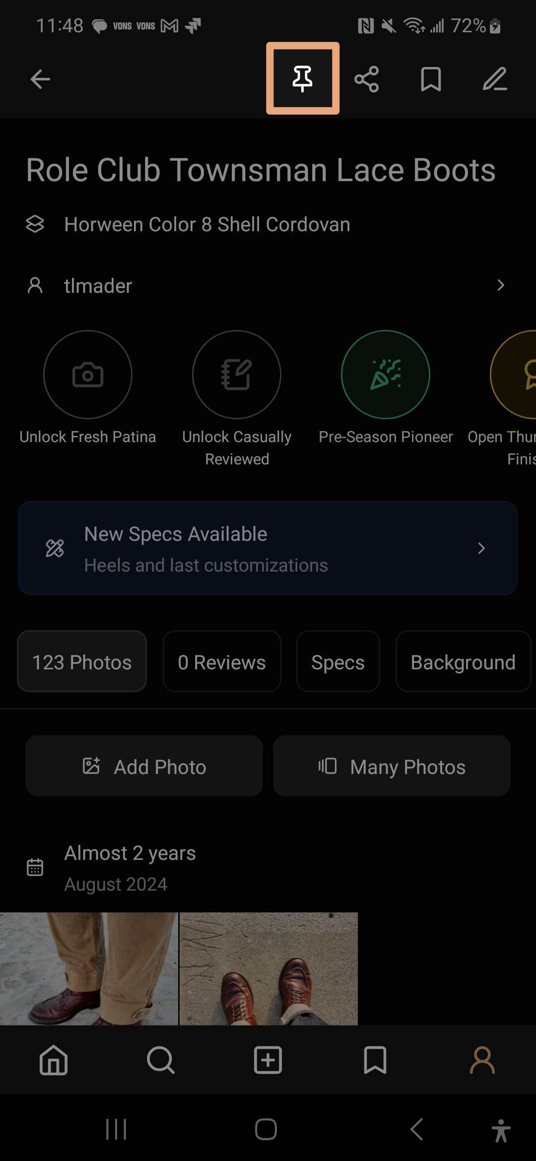 Pin item button